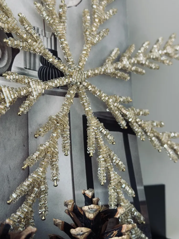Juleophæng Snefnug mix guld 35cm