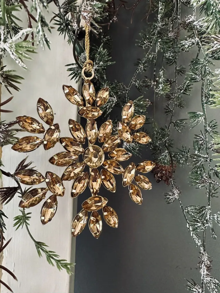 Juleophæng Snefnug mix guld m. sten 10cm