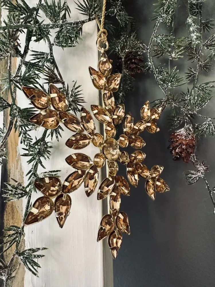 Juleophæng Snefnug mix guld m. sten 10cm