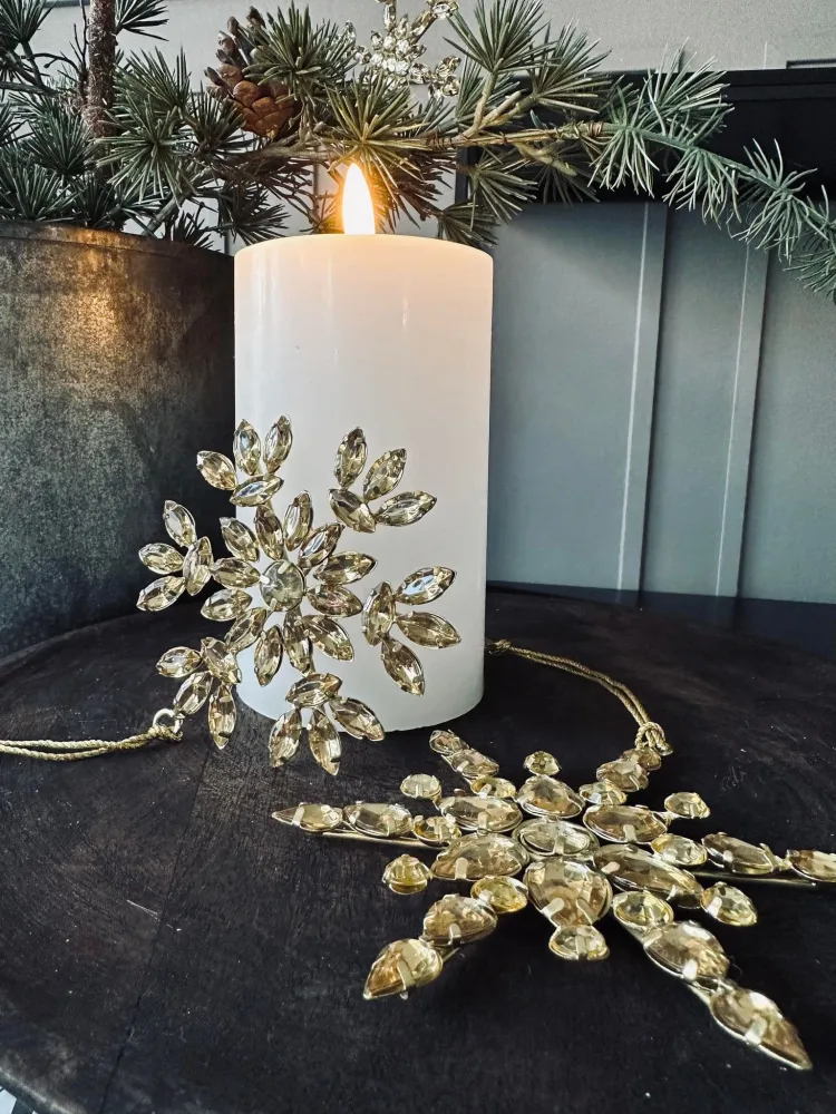Juleophæng Snefnug mix guld m. sten 10cm