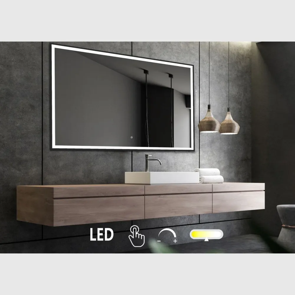 Nordic Bad Fie-2 spejl med midnight ramme og front belysning - 140x80cm