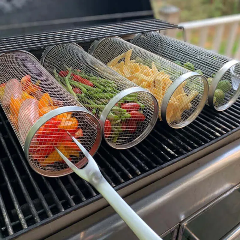 Roterende grillkurv i rustfrit stål