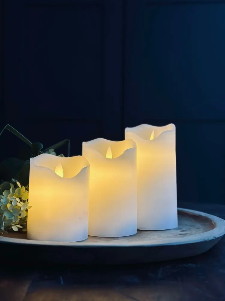 LED Bloklys Ivory – Sæt af 3 stk og fjernbetjening