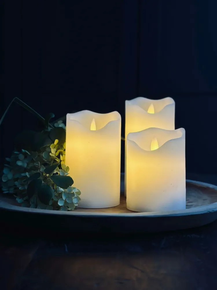 LED Bloklys Ivory – Sæt af 3 stk og fjernbetjening