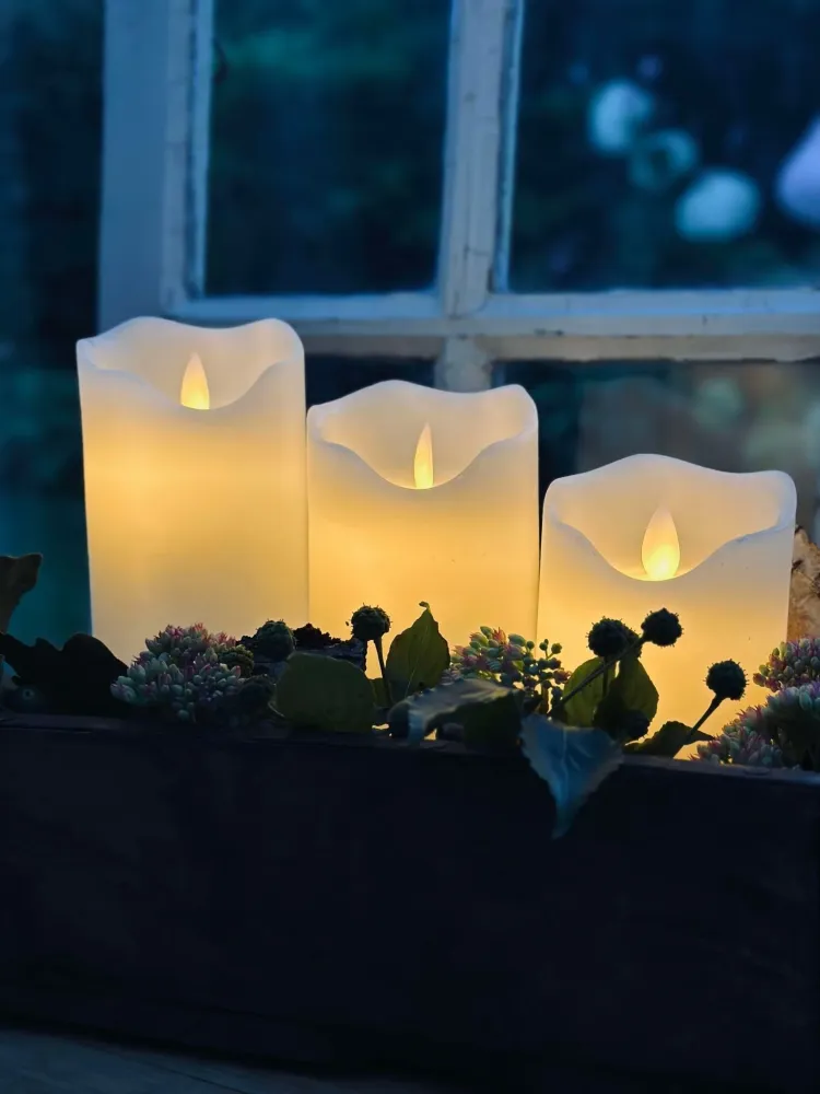 LED Bloklys Ivory – Sæt af 3 stk og fjernbetjening