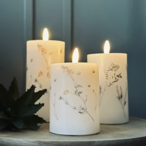 LED bloklys WILD FLORA – Sæt m. 3 stk og fjernbetjening