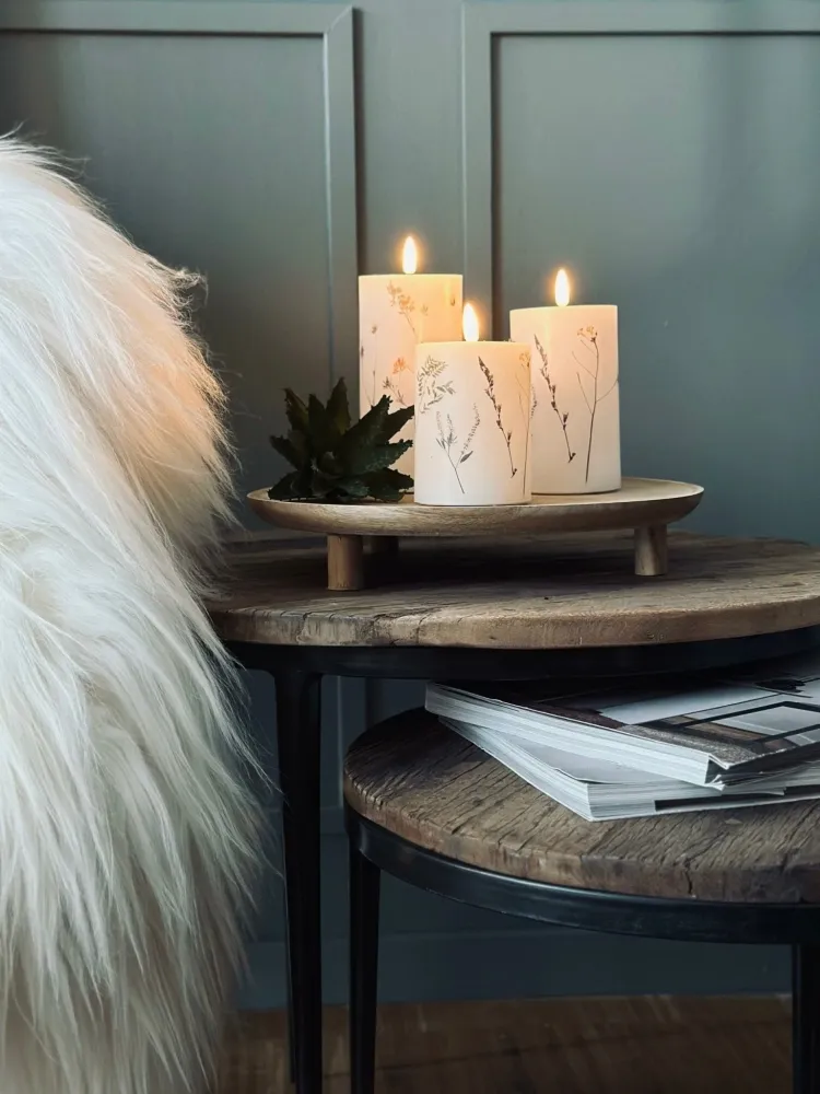 LED bloklys WILD FLORA – Sæt m. 3 stk og fjernbetjening