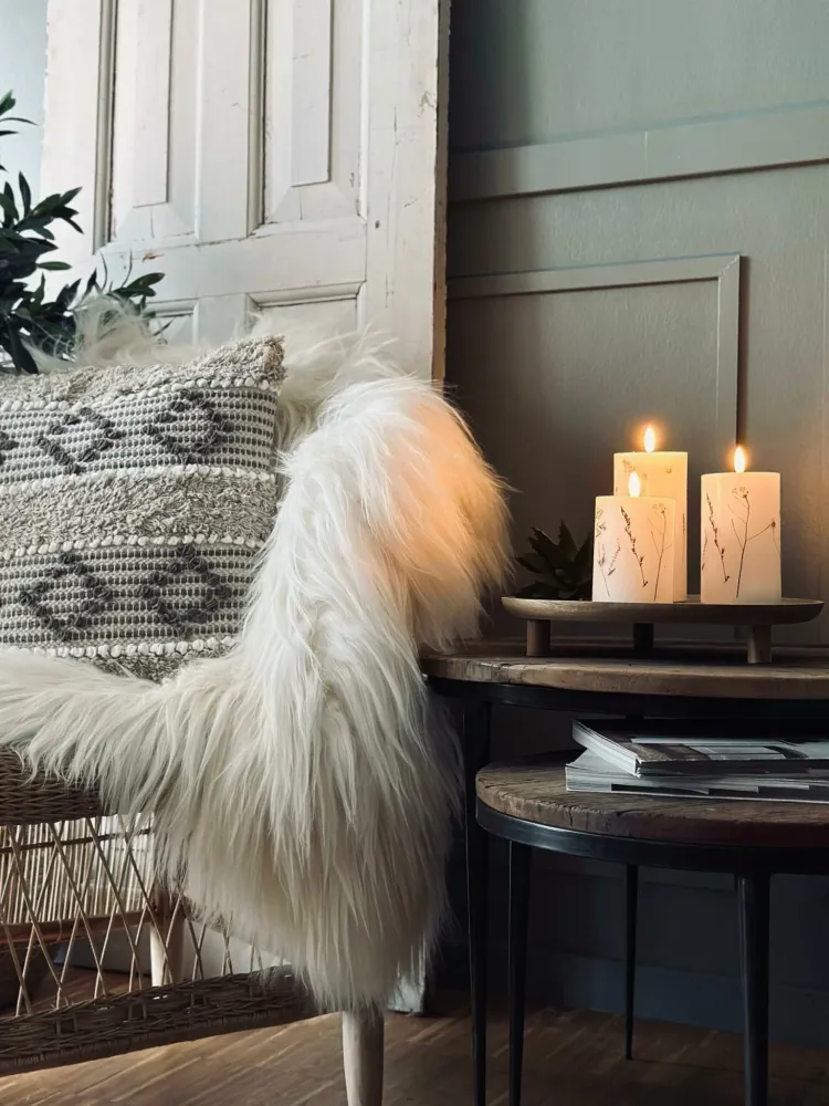 LED bloklys WILD FLORA – Sæt m. 3 stk og fjernbetjening