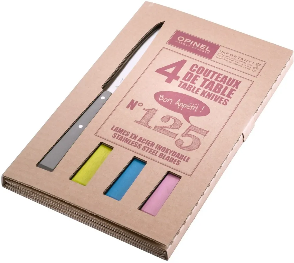 Sæt med fire skarpe bordknive no 125 i rustfrit metal og avnbøg fra Opinel, Countryside Spirit
