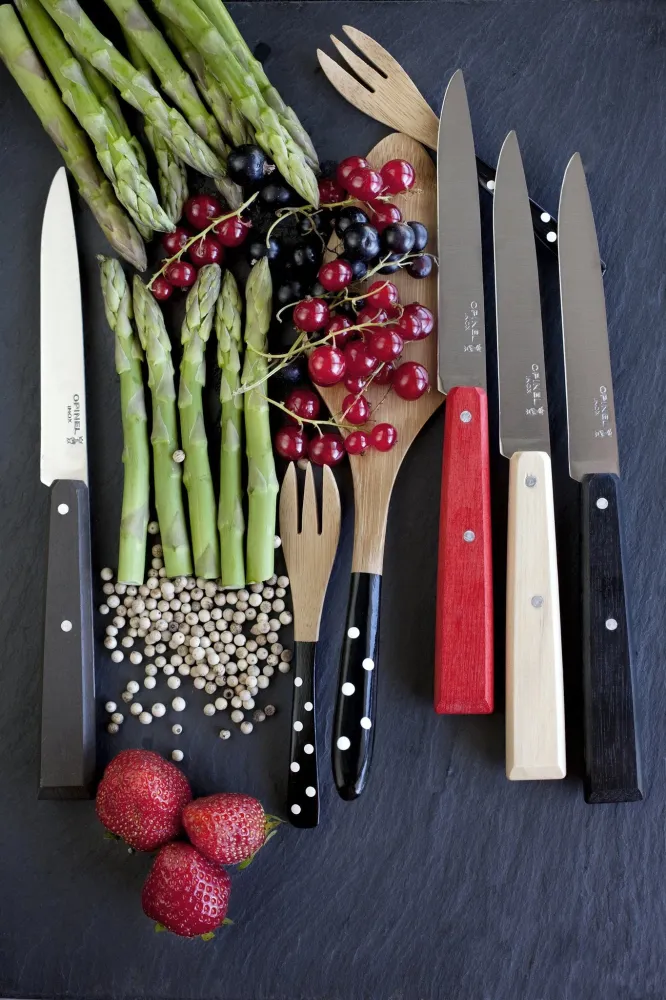 Sæt med fire skarpe bordknive no 125 i rustfrit metal og avnbøg fra Opinel, Countryside Spirit