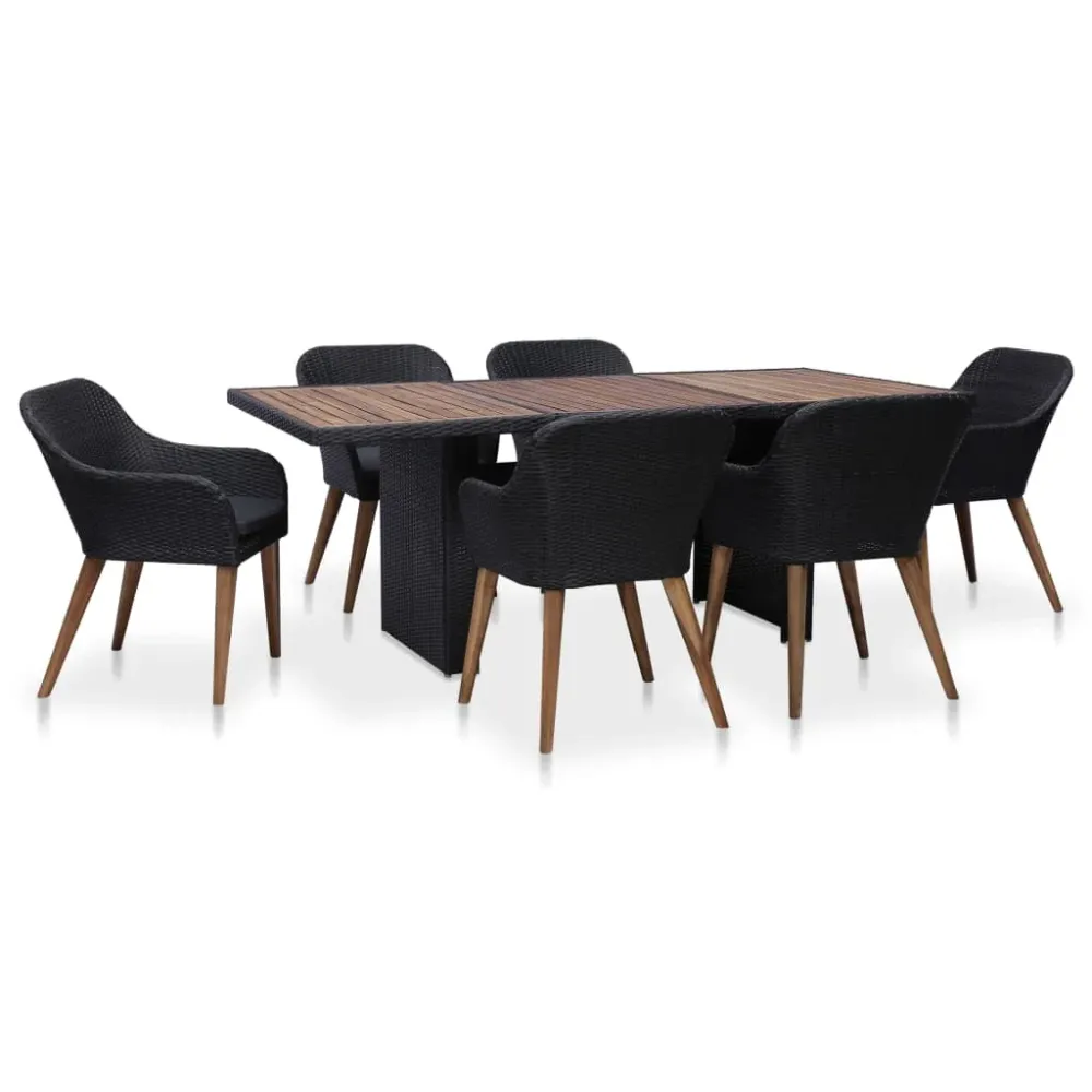 Udendørs Spisebordssæt 7 Dele Med Hynder Polyrattan 6