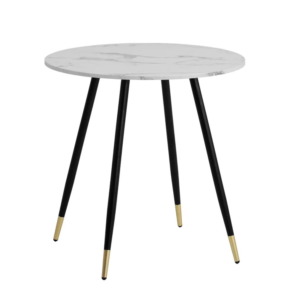 Spisebord 75x75x76 cm marmorlook hvidt spisebord -vogue, køkkenbord med metalben, lille spisebord rundt spisebord