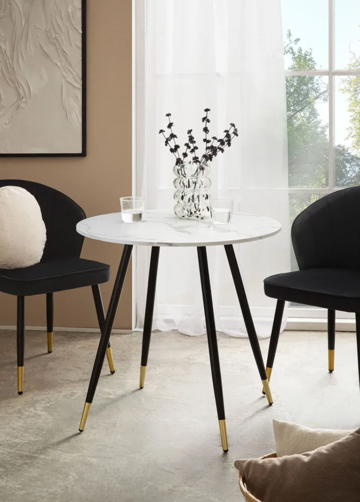 Spisebord 75x75x76 cm marmorlook hvidt spisebord -vogue, køkkenbord med metalben, lille spisebord rundt spisebord