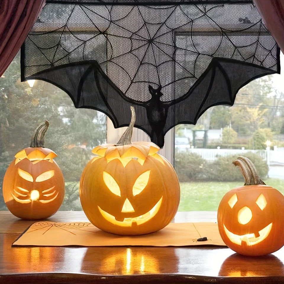 Halloween Lace Table Runner | Bat And Spiderweb Design