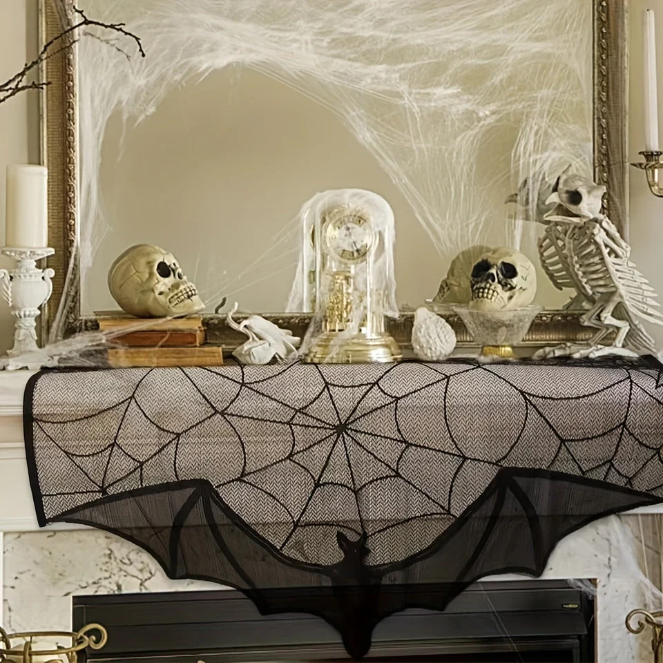 Halloween Lace Table Runner | Bat And Spiderweb Design
