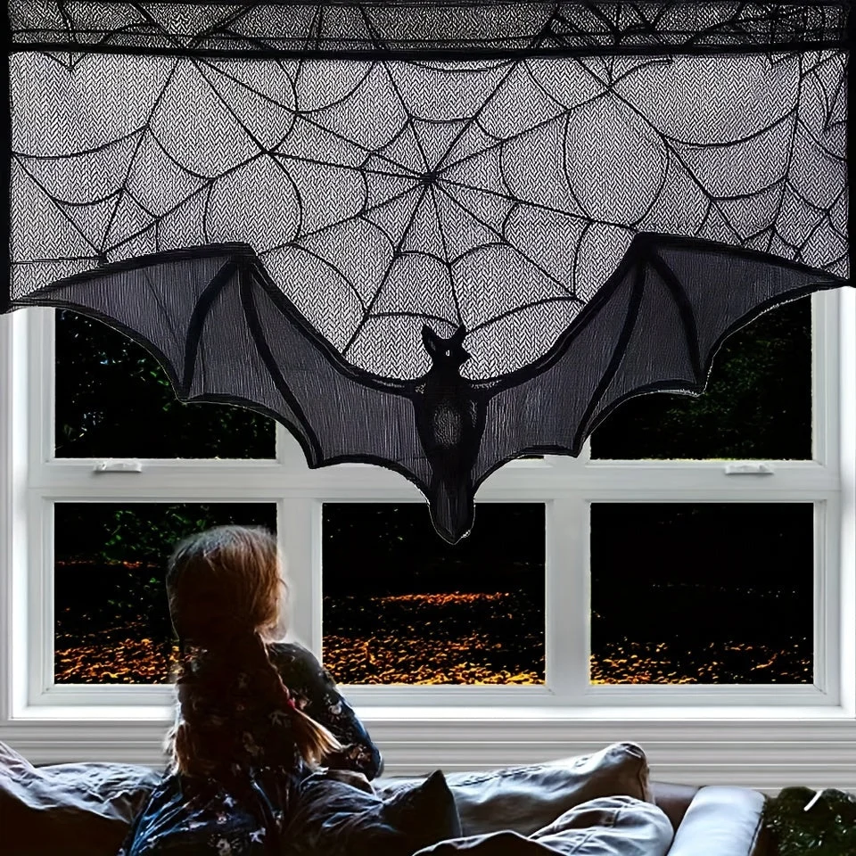 Halloween Lace Table Runner | Bat And Spiderweb Design