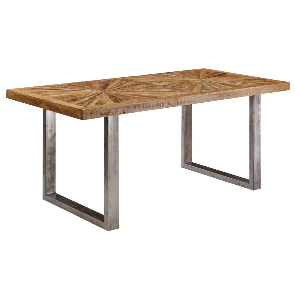 Spisebord i mangotræ, 200x76,5x100 cm; Køkkenbord i loftstil med genuine finish; massivt træbord med metalramme; industribord