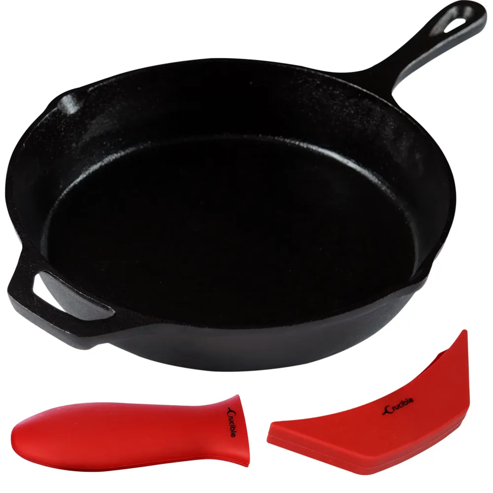 10.25-tommer/26 cm støbejerns stegepandesæt, inklusive store og assisterende grydelapper