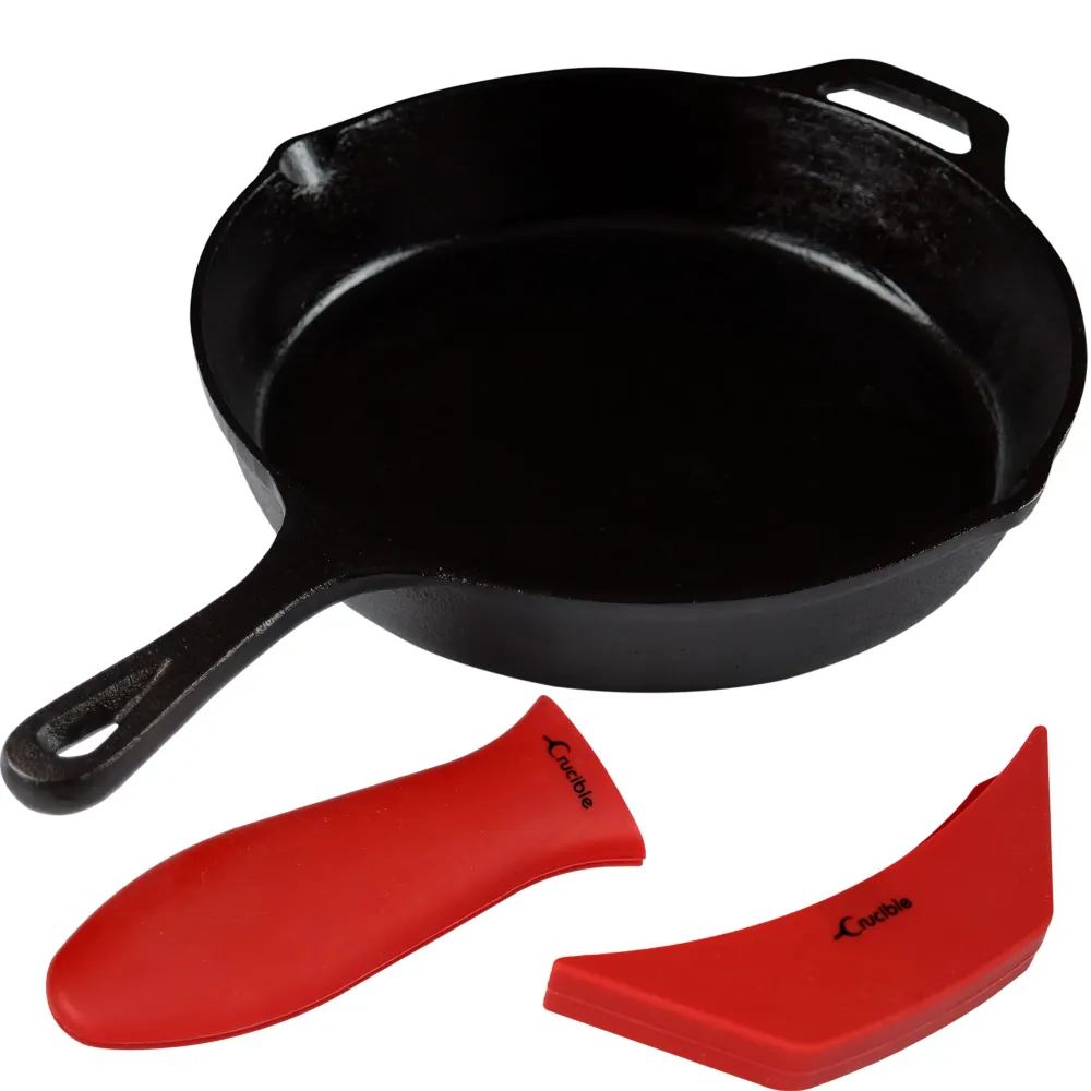 10.25-tommer/26 cm støbejerns stegepandesæt, inklusive store og assisterende grydelapper
