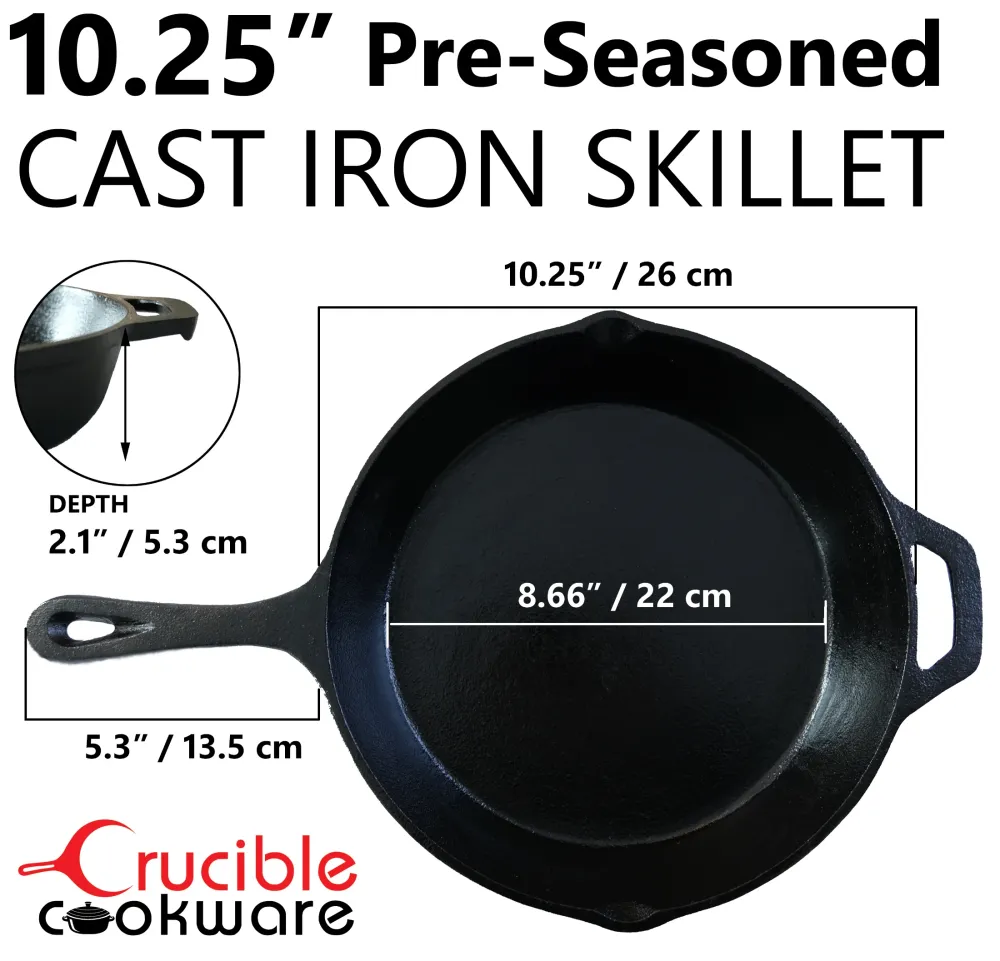 10.25-tommer/26 cm støbejerns stegepandesæt, inklusive store og assisterende grydelapper