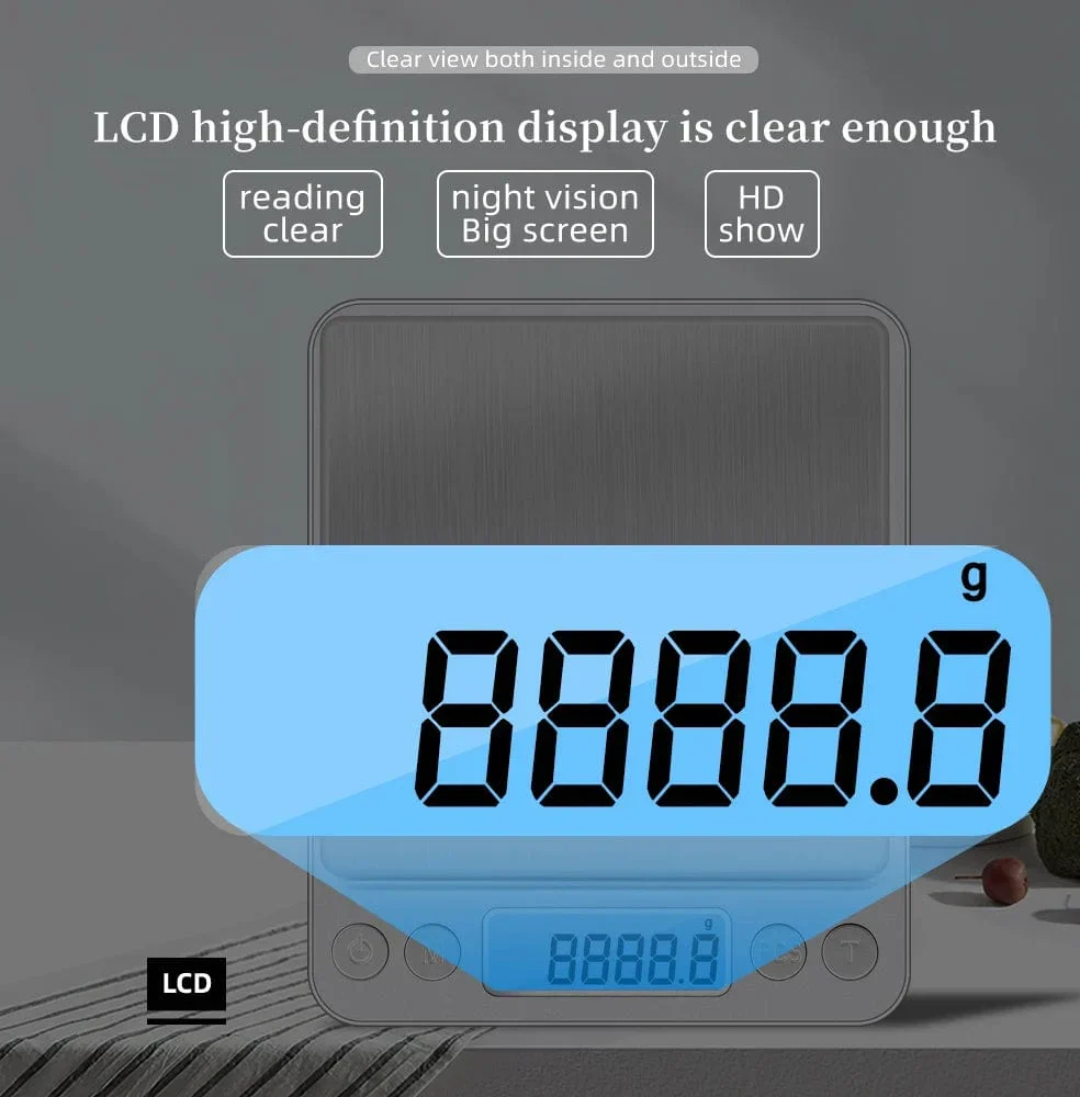 3000g 0.1g LCD Digital præcisionsfødevarevægt 3Kg