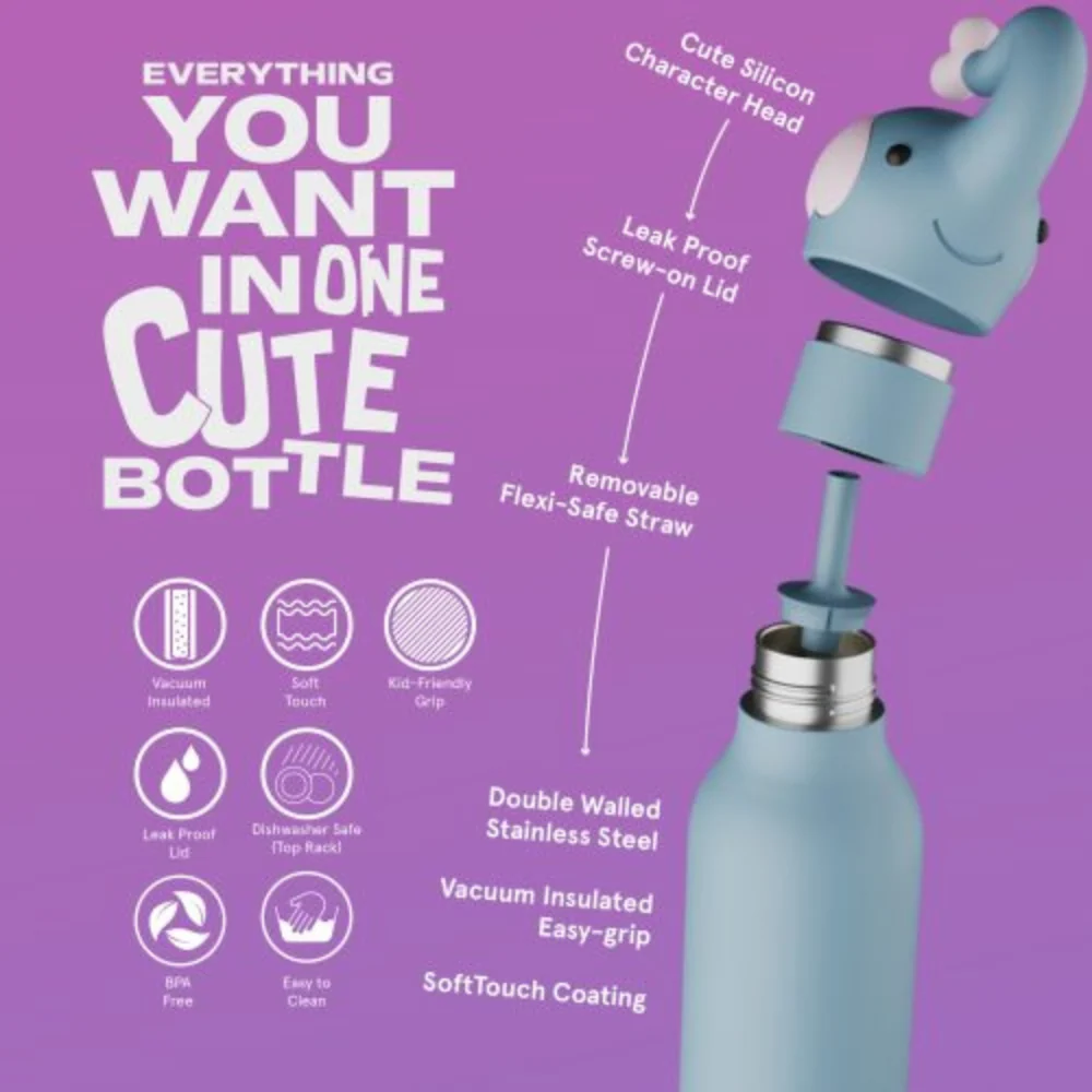 Asobu Termoflaske med sugerør Bestie - Elefant 460 ml