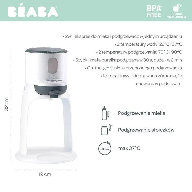 Beaba 2-i-1 mælkedispenser Bib'expresso® Hvid/grå + GRATIS