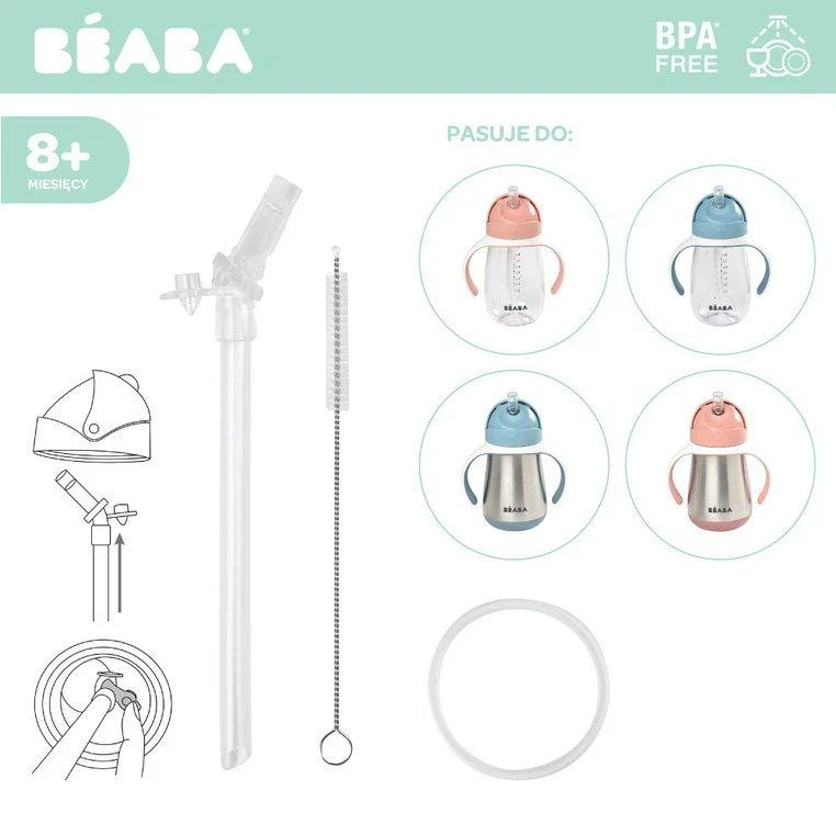 Beaba Flasketilbehørssæt - 250 ml stål og 300 ml tritan kopper uden låg