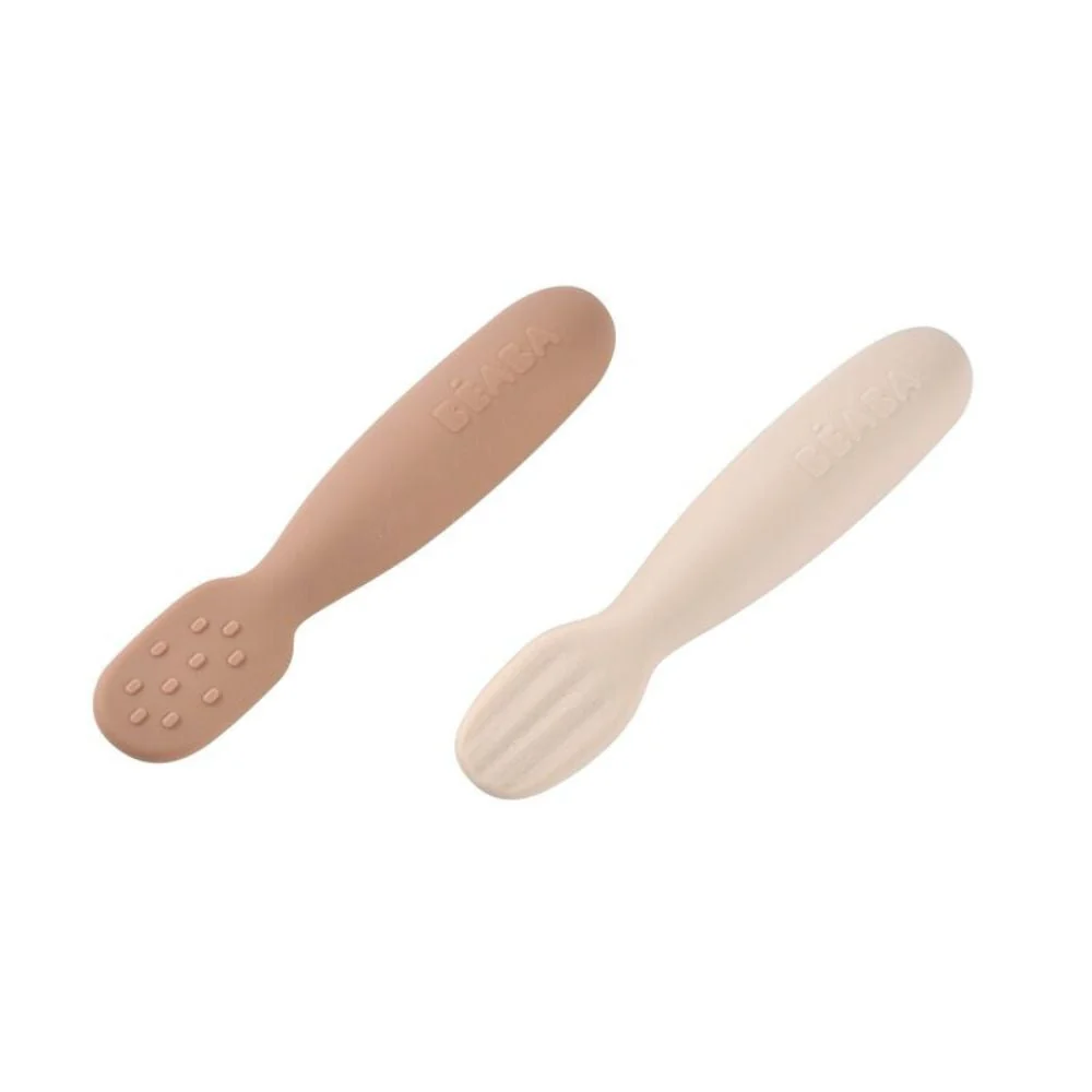 Beaba Sæt med 2 silikone-teskeer Praline/ler