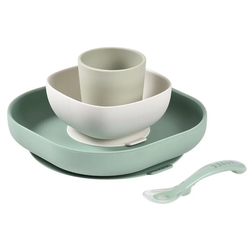 Beaba Silikone babysæt med sugekop Sage Green