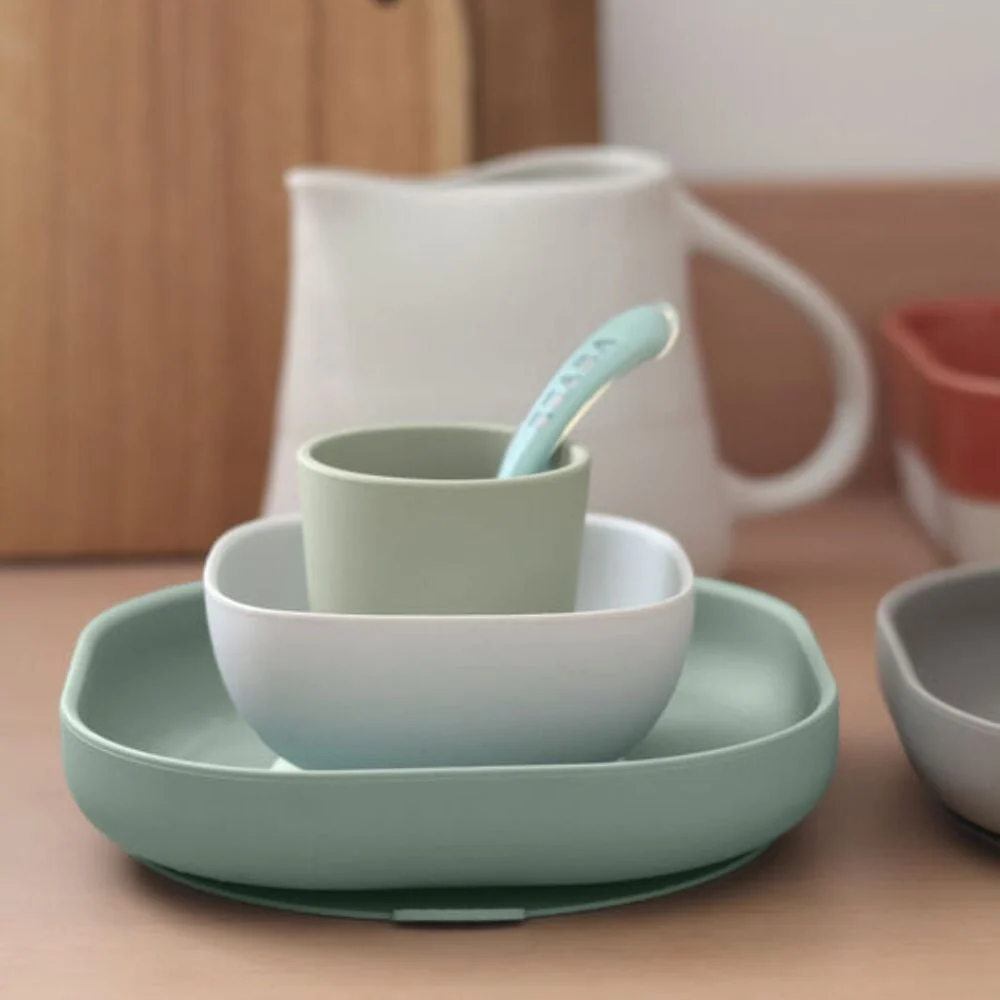 Beaba Silikone babysæt med sugekop Sage Green