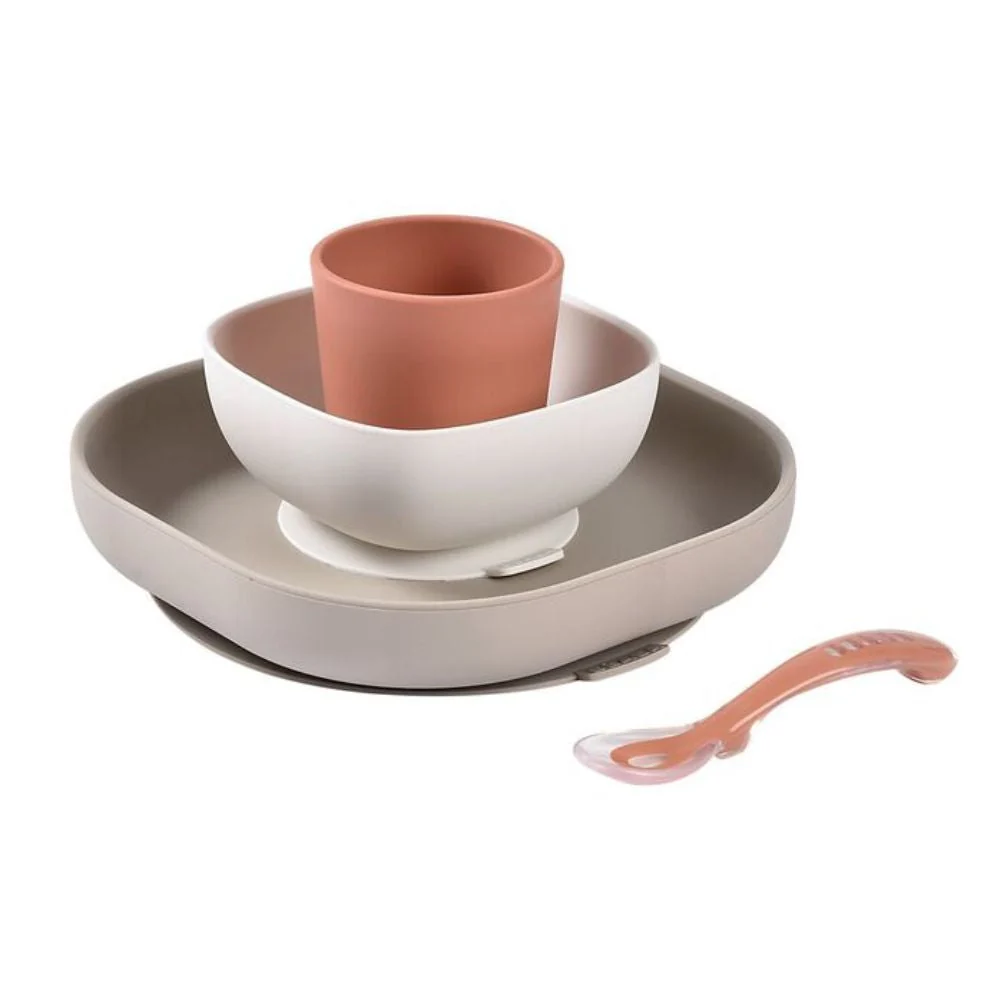 Beaba Silikone babysæt med sugekop Terracotta