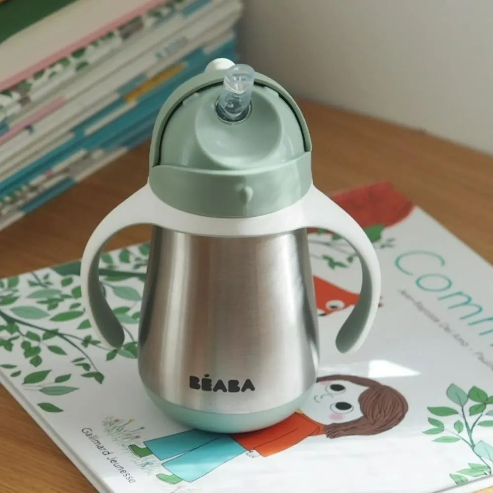 Beaba Steel drypfri kopflaske med sugerør 250 ml Sage