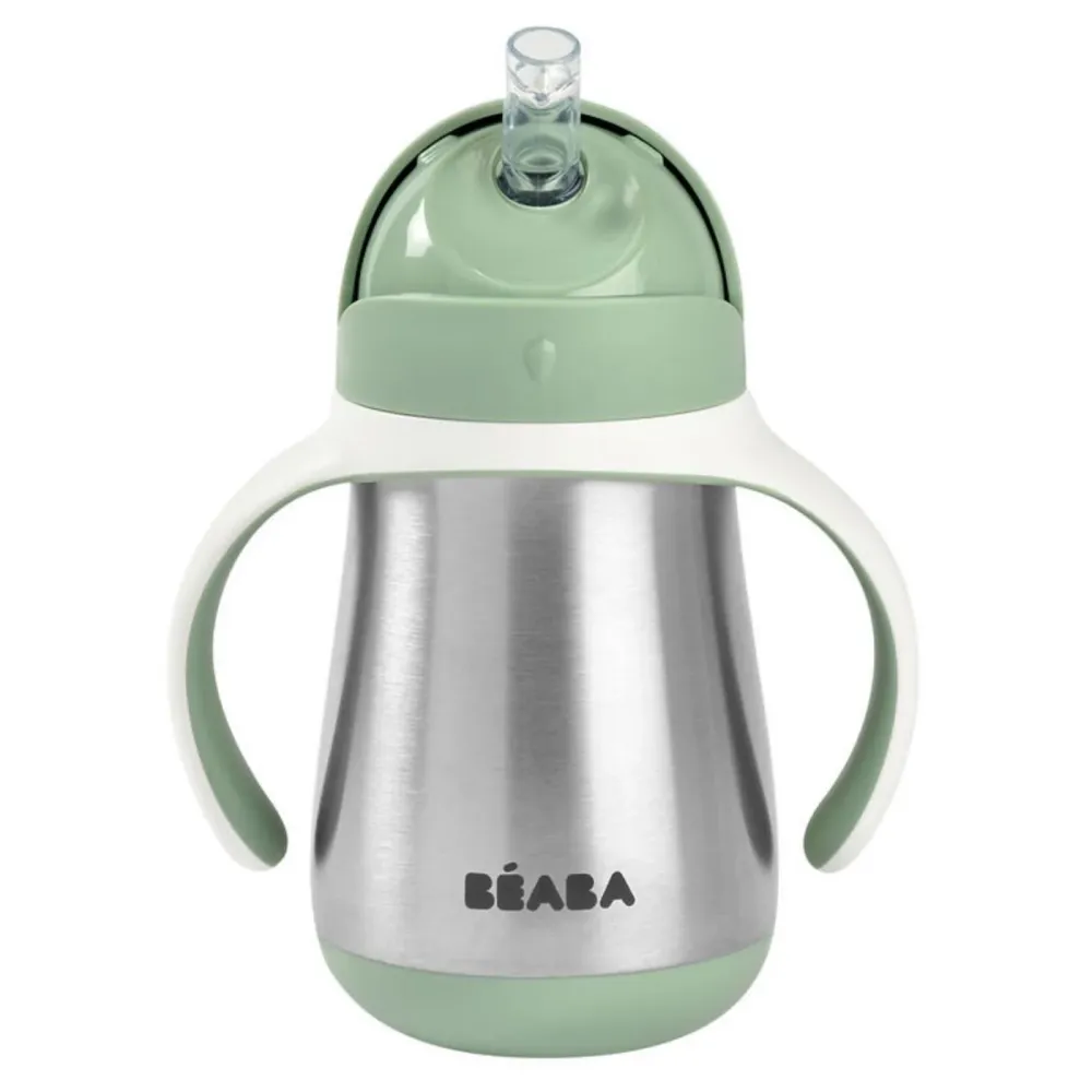 Beaba Steel drypfri kopflaske med sugerør 250 ml Sage