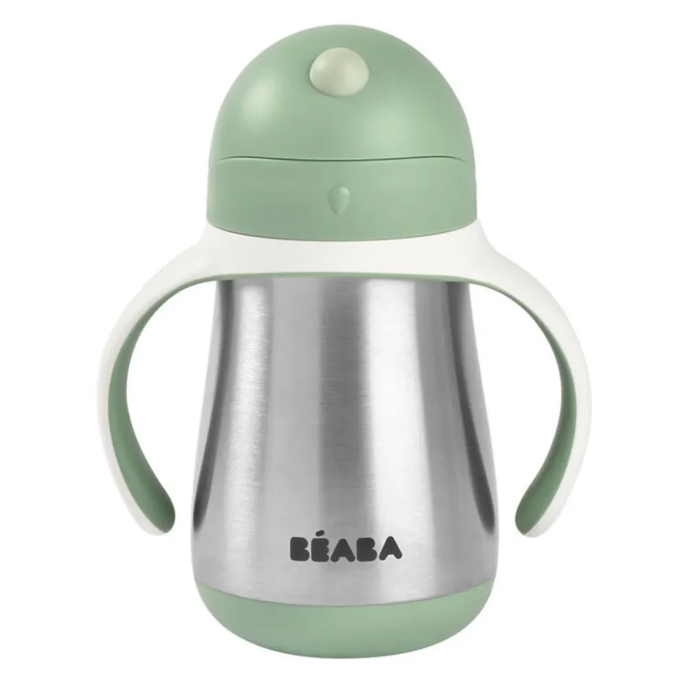 Beaba Steel drypfri kopflaske med sugerør 250 ml Sage