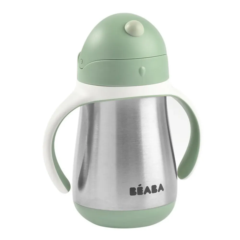 Beaba Steel drypfri kopflaske med sugerør 250 ml Sage