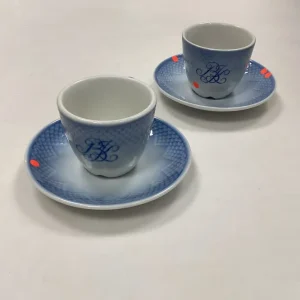 Bing og Grøndahl Blå Tone Hotel med Logo Kaffe-og underkop No. 744 - SKÅRET
