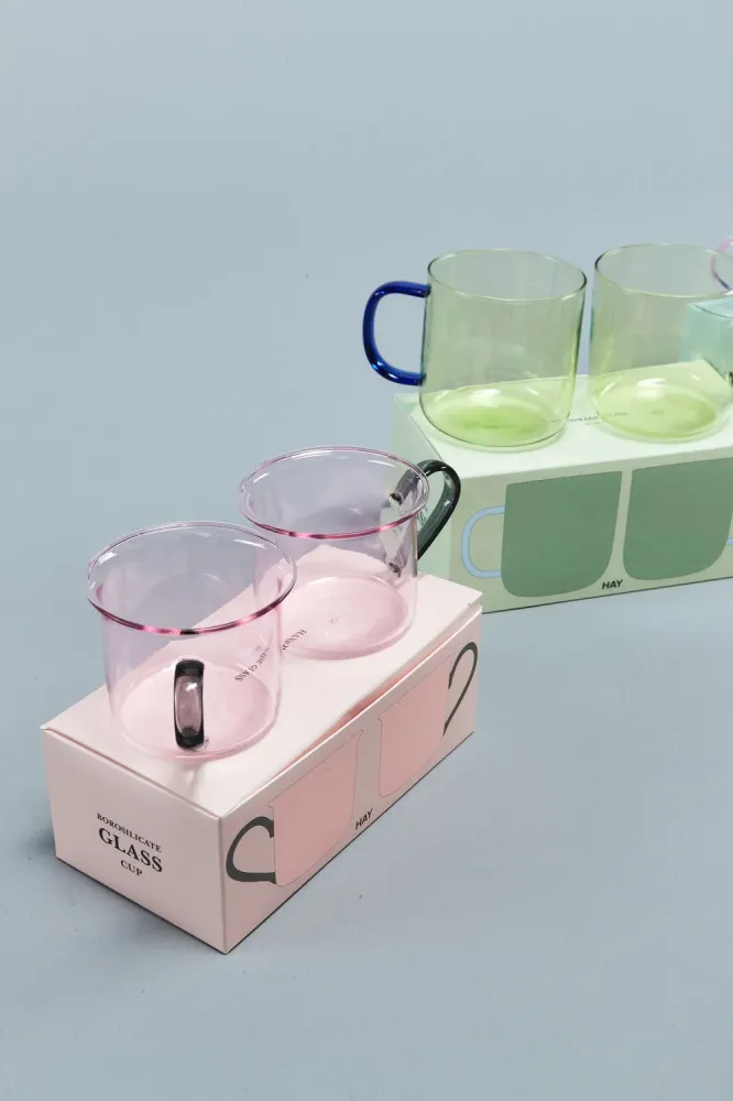 Borosilicate kop, pink - sæt af to