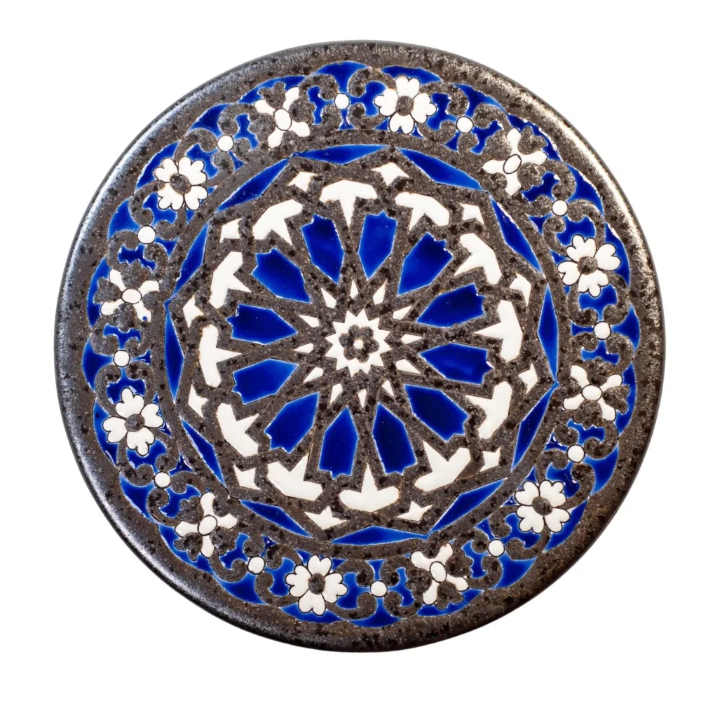 Lille håndmalet fad med geometrisk mønster, blå Ceramicas Sevilla