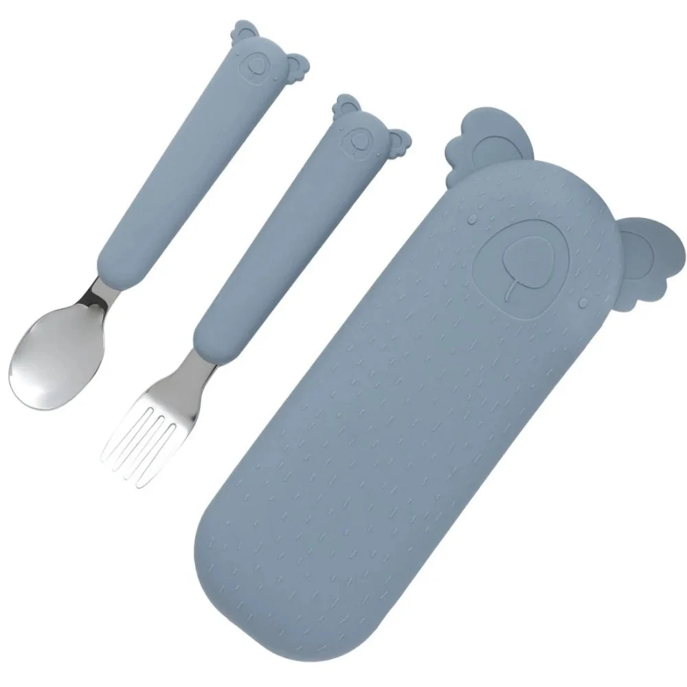 Cotton Cloud børnebordsbestik i Zoe Koala-etui i Storm Grey