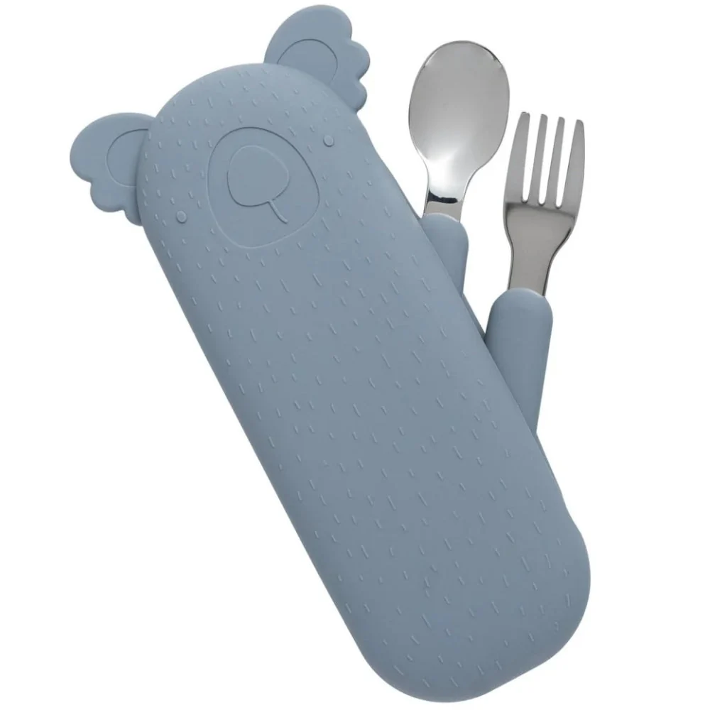 Cotton Cloud børnebordsbestik i Zoe Koala-etui i Storm Grey