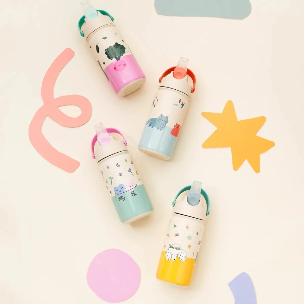 Cotton Cloud børneflaske i rustfrit stål med dansende hjerter, 420 ml