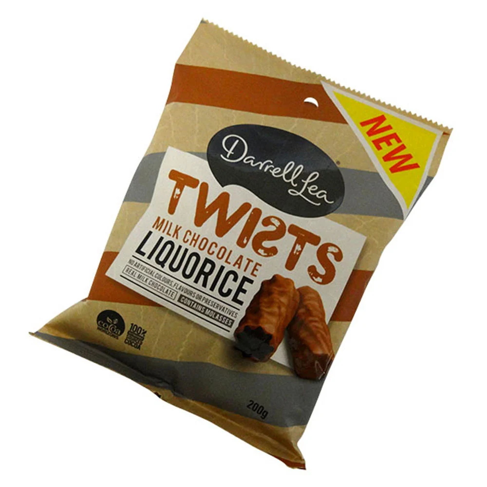 Darrell Lea Milk Chocolate Liquigice Twists 200G