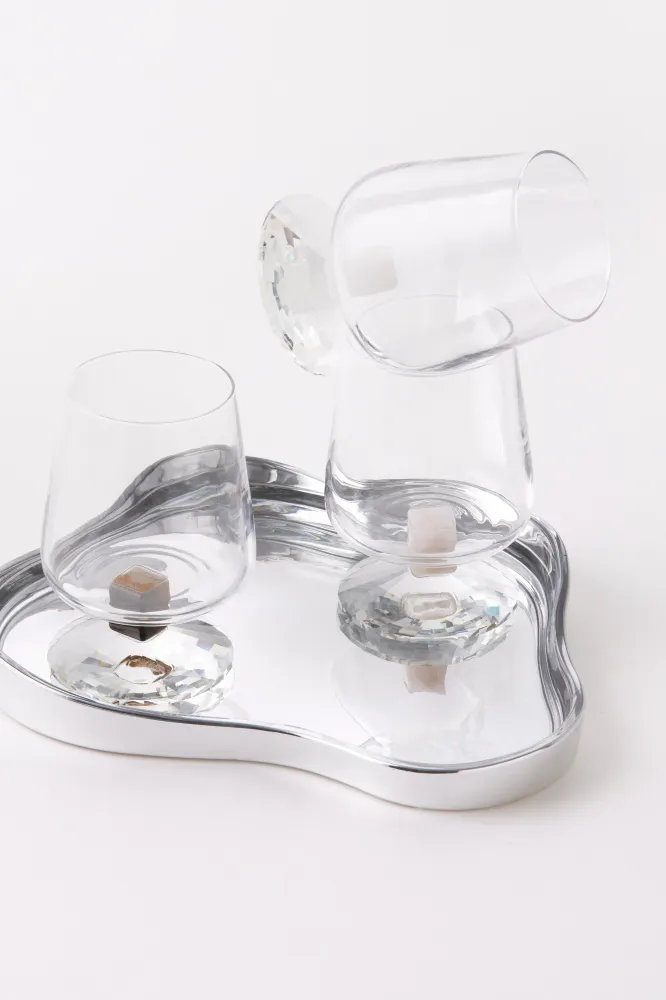 Drikkeglas m. crystal fod, hvid/klar - 450 ml