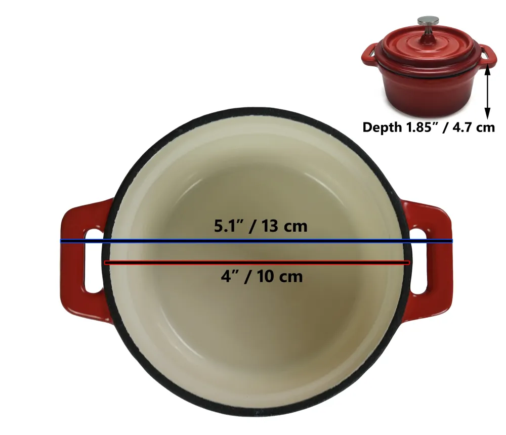 Emaljeret støbejerns Dutch Oven, Cocotte (Lille) - 4" (10 cm) diameter - Rund Rød