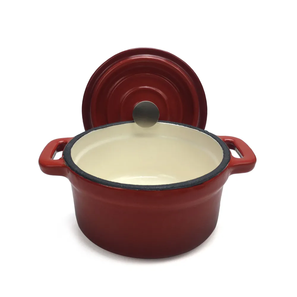 Emaljeret støbejerns Dutch Oven, Cocotte (Lille) - 4" (10 cm) diameter - Rund Rød