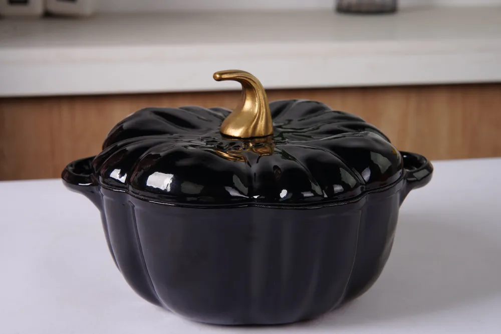 Emaljeret støbejerns græskargryde, Dutch Oven, Cocotte, sort, 2.32 qt (2.2 L)
