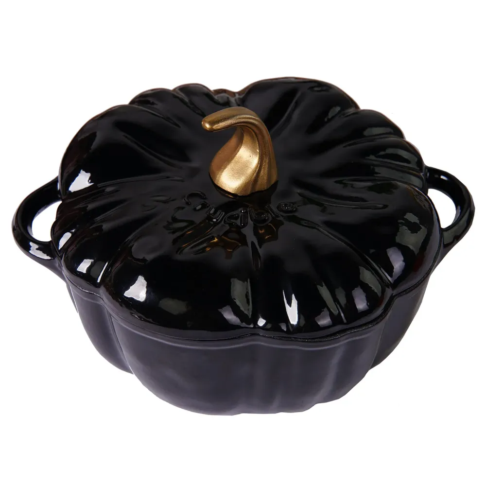 Emaljeret støbejerns græskargryde, Dutch Oven, Cocotte, sort, 2.32 qt (2.2 L)