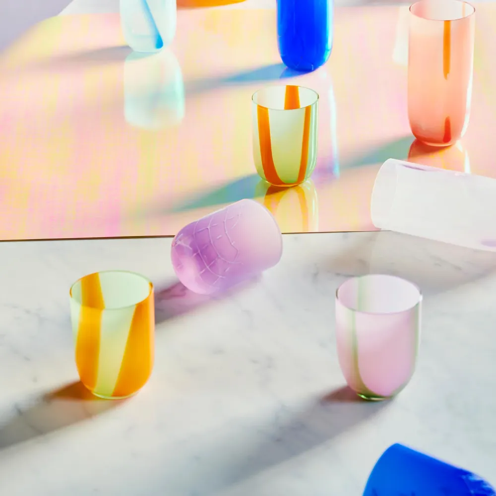 Flow Tumbler glas, Purple/Green Stripes - 25 cl.