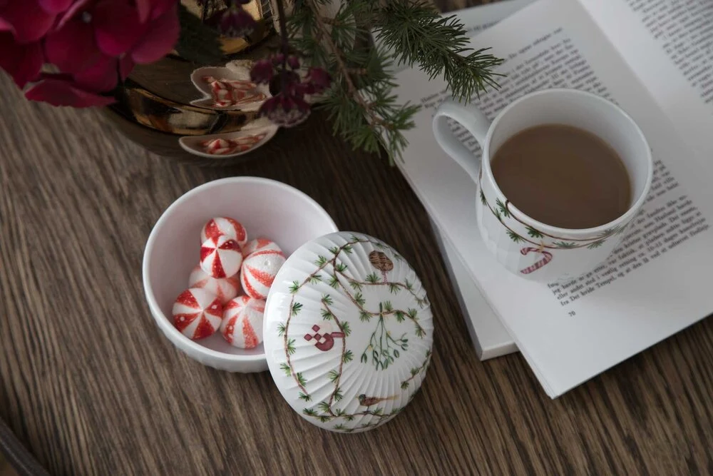 Hammershøi Christmas bonbonniere, hvid m. deko - Ø12 cm